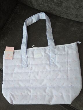 Blue Love Shack Fancy Quilted Padded Design W/Floral Print Tote Bag